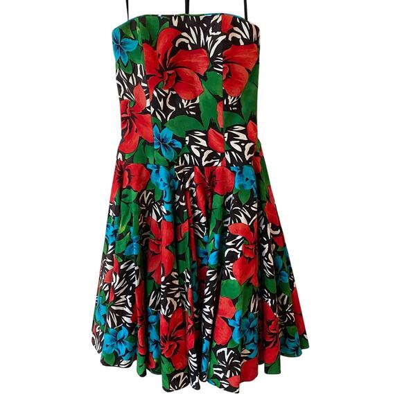 Neiman Marcus Floral Print Strapless Mini A-Line Dress Multicolor Women's Size 4 - Picture 1 of 8